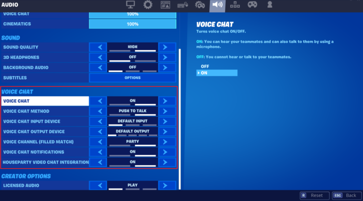 fortnite audio settings